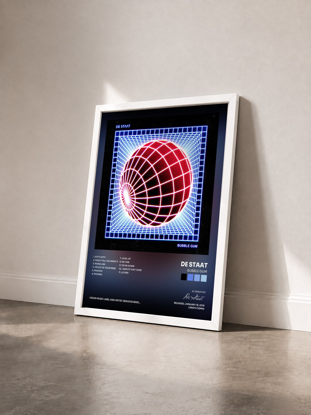 #blanc Tableau de l'album Bubble Gum de De Staat vu de trois quarts, cadre blanc
