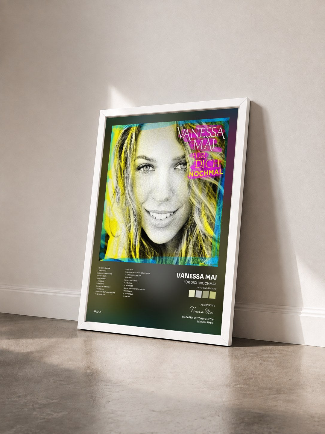 #blanc Tableau de l'album Für dich nochmal (Geschenk-Edition) de Vanessa Mai vu de trois quarts, cadre blanc