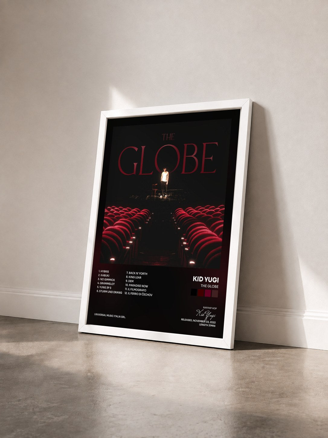 #blanc Tableau de l'album The Globe de Kid Yugi vu de trois quarts, cadre blanc