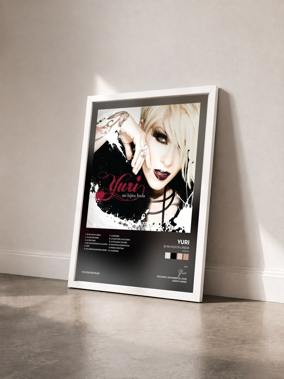 #blanc Tableau de l'album Si Mi Hijita Linda (Digital) de Yuri vu de trois quarts, cadre blanc