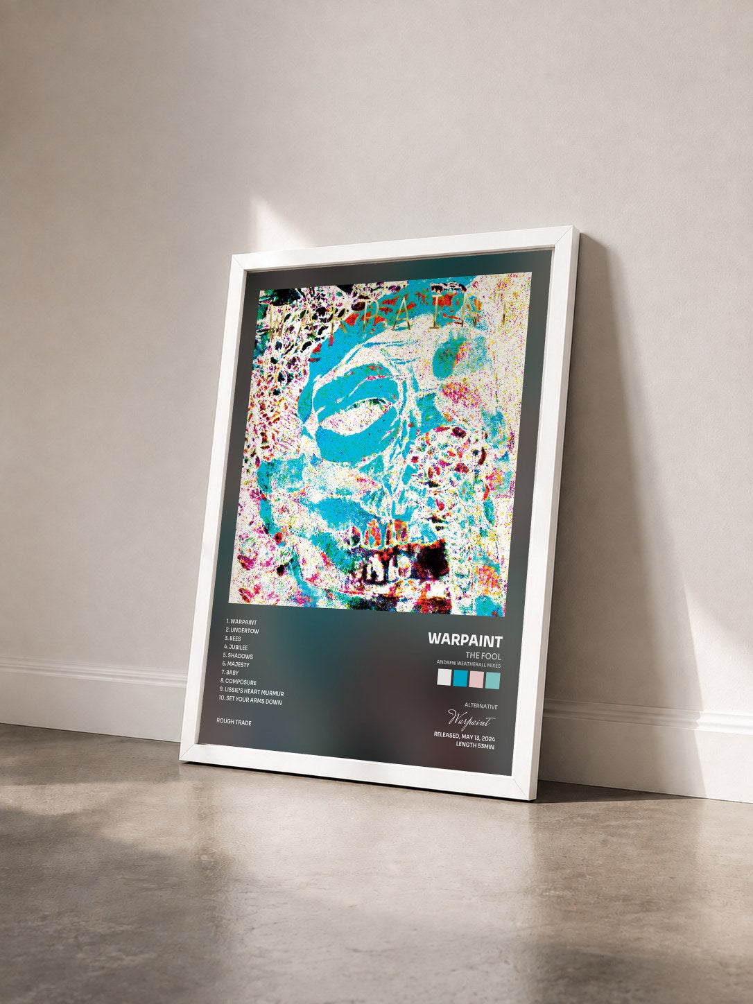 #blanc Tableau de l'album The Fool (Andrew Weatherall Mixes) de Warpaint vu de trois quarts, cadre blanc