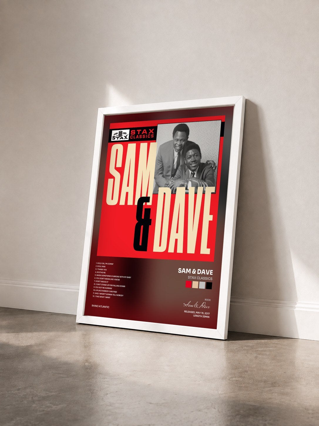 #blanc Tableau de l'album Stax Classics de Sam & Dave vu de trois quarts, cadre blanc