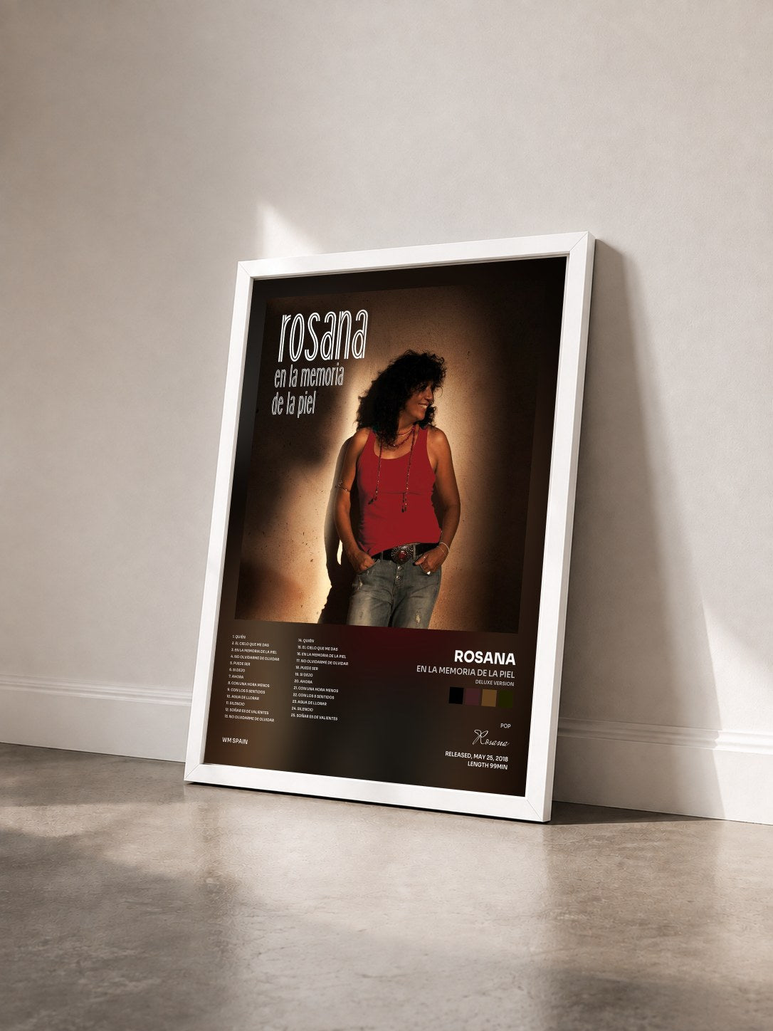 #blanc Tableau de l'album En la memoria de la piel (Deluxe Version) de Rosana vu de trois quarts, cadre blanc