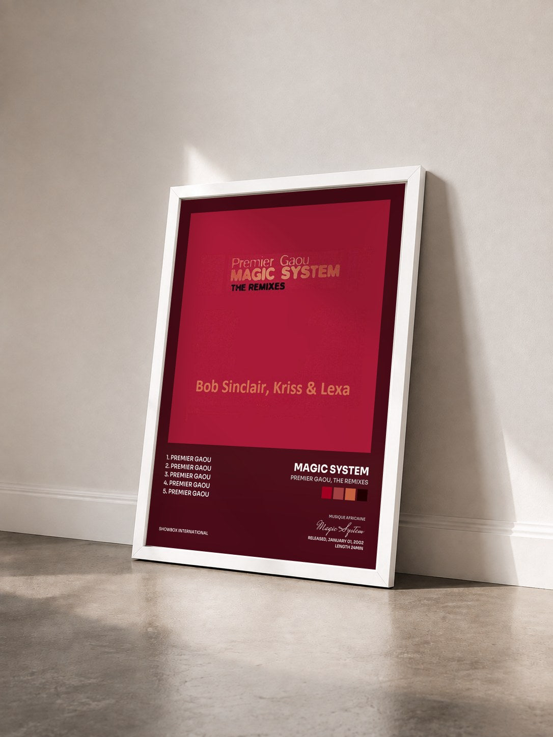 #blanc Tableau de l'album Premier Gaou, The Remixes de Magic System vu de trois quarts, cadre blanc