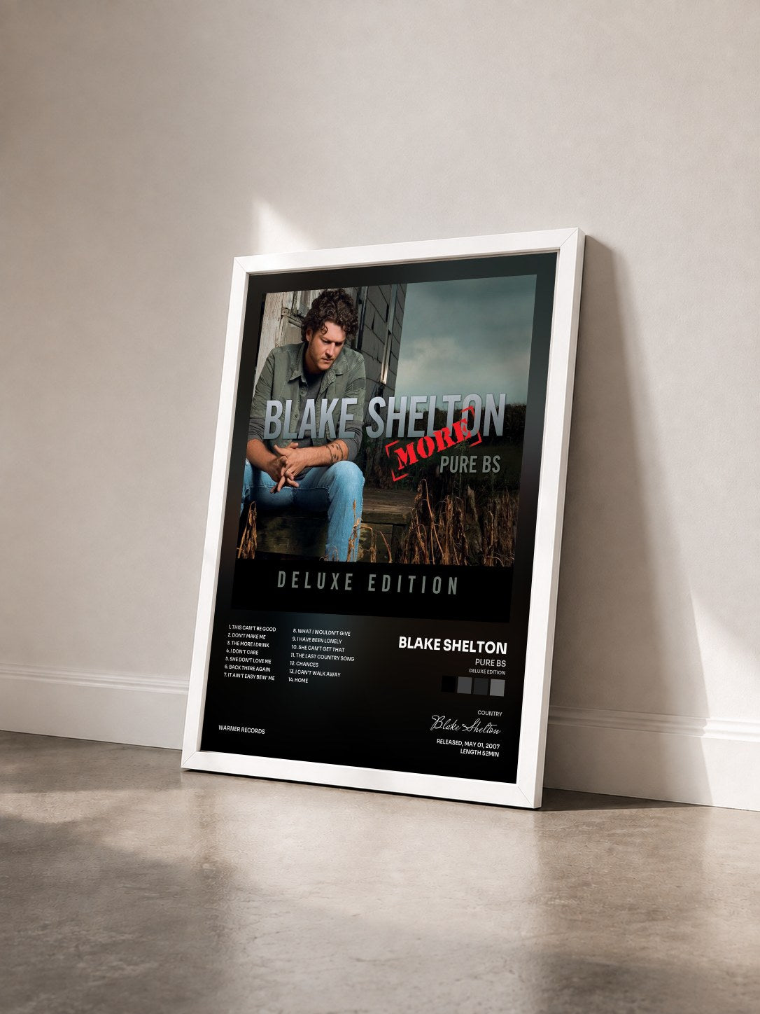 #blanc Tableau de l'album Pure BS (Deluxe Edition) de Blake Shelton vu de trois quarts, cadre blanc