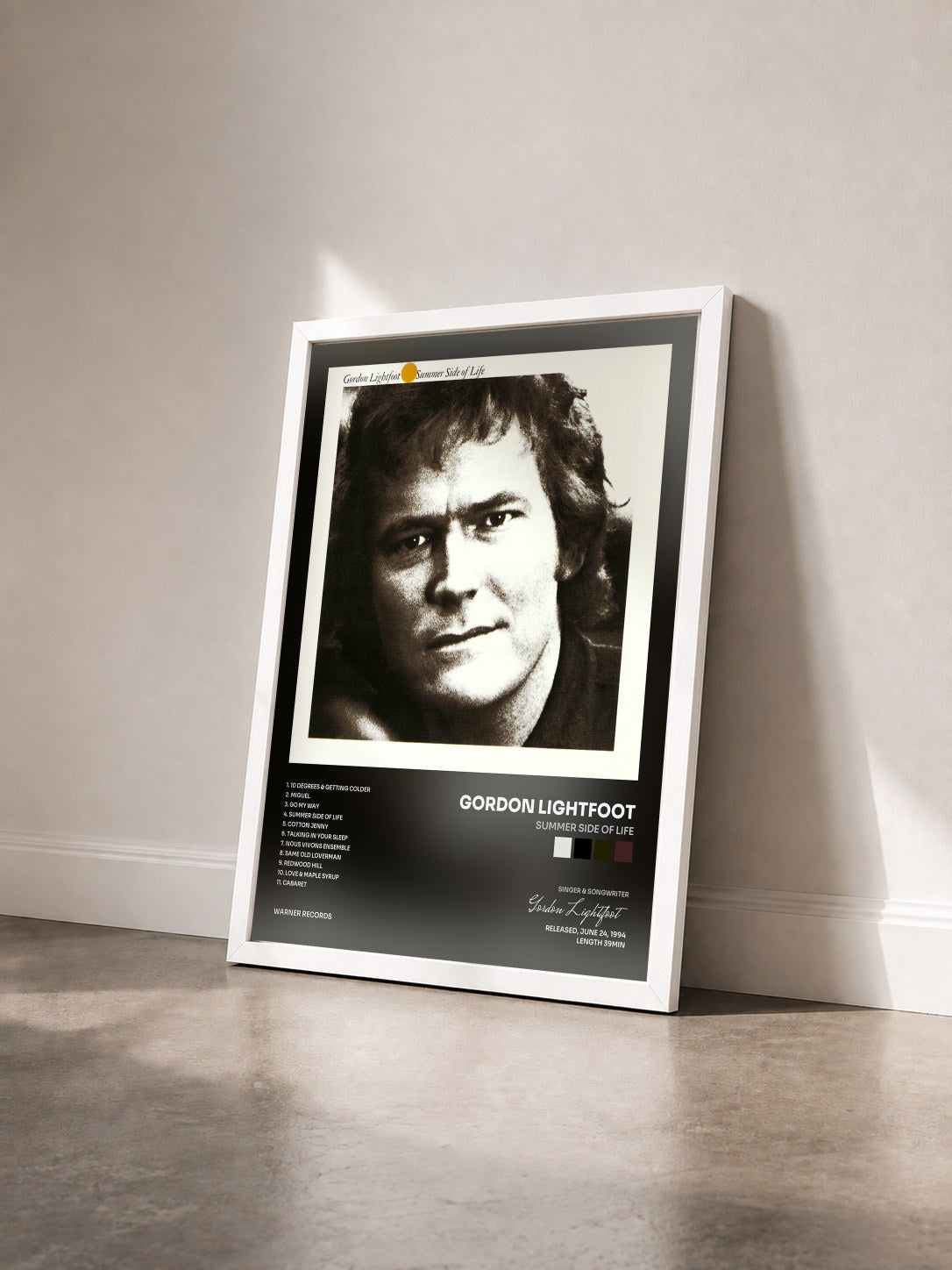 #blanc Tableau de l'album Summer Side of Life de Gordon Lightfoot vu de trois quarts, cadre blanc