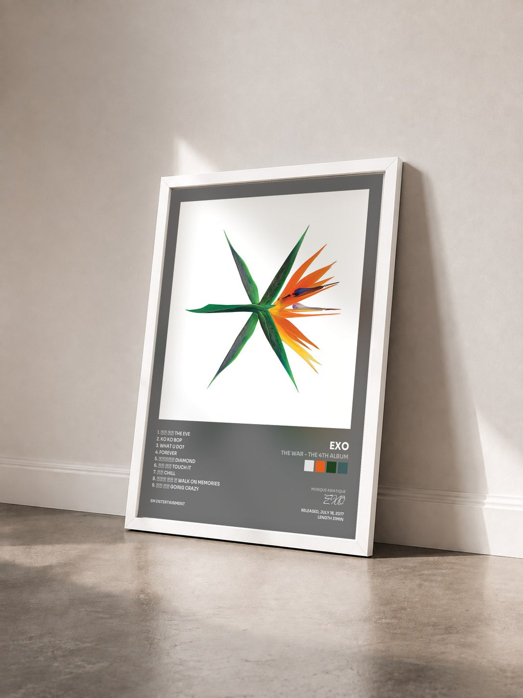 #blanc Tableau de l'album THE WAR - The 4th Album de EXO vu de trois quarts, cadre blanc