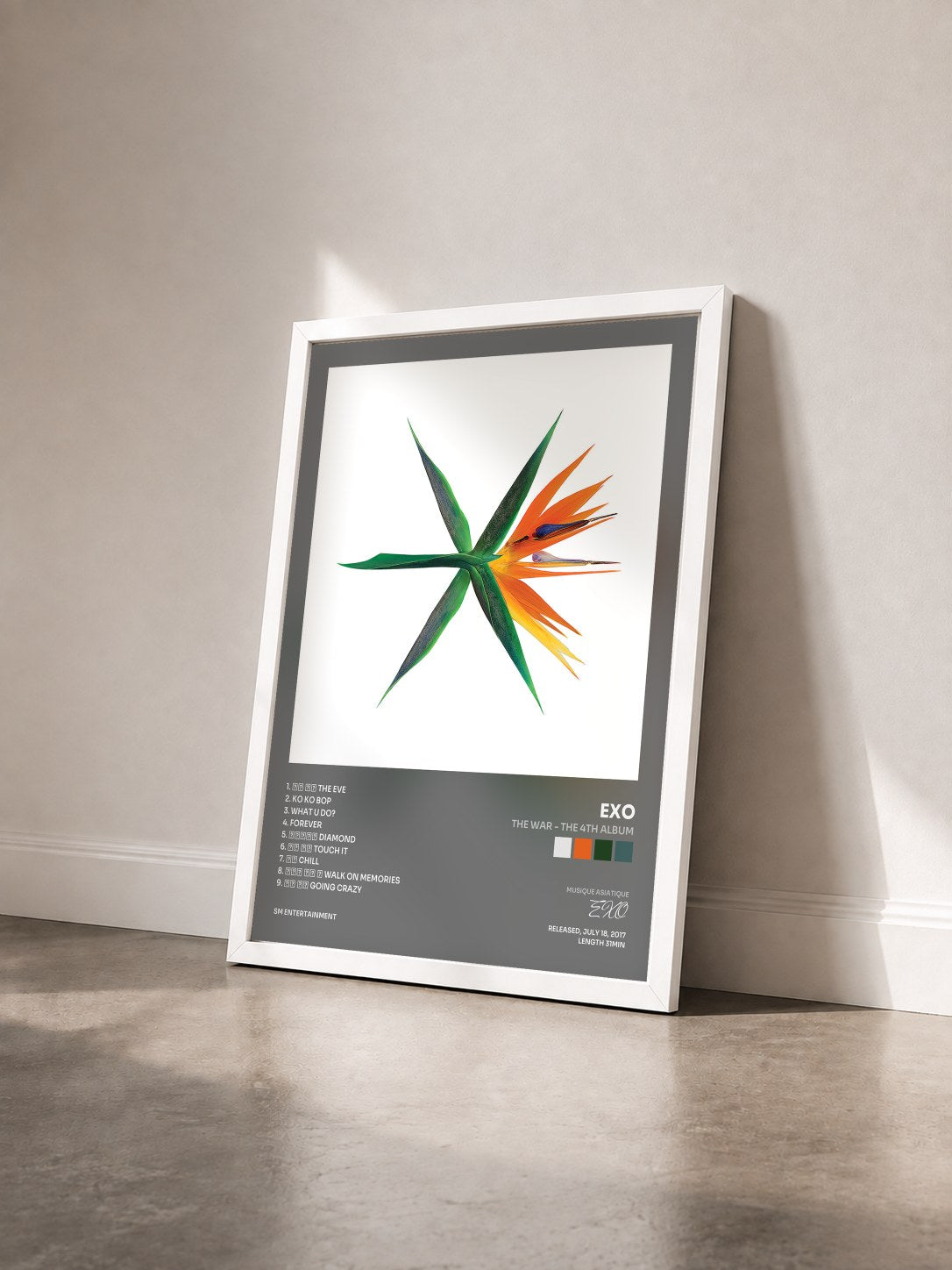 #blanc Tableau de l'album THE WAR - The 4th Album de EXO vu de trois quarts, cadre blanc
