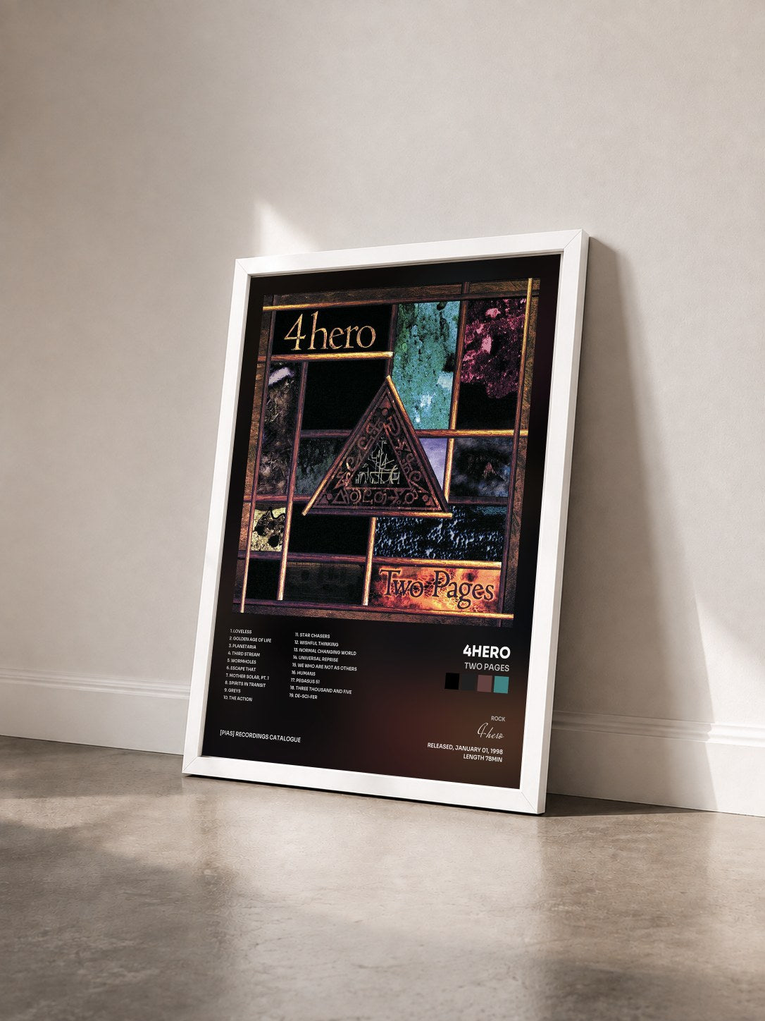 #blanc Tableau de l'album Two Pages de 4hero vu de trois quarts, cadre blanc