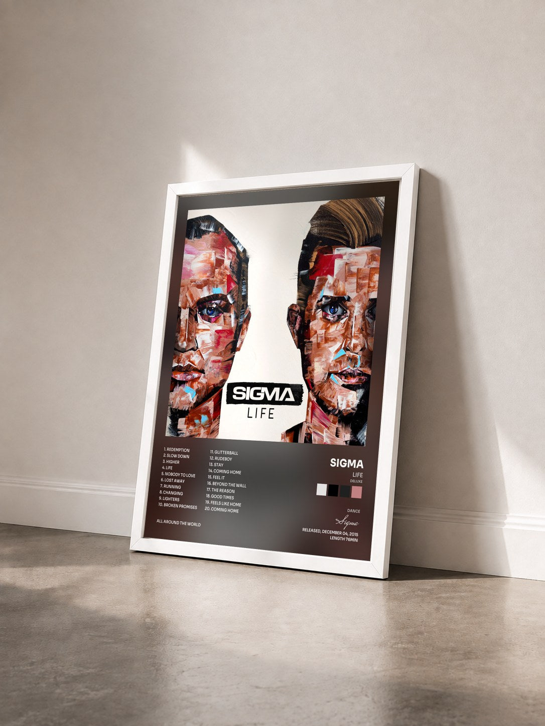 #blanc Tableau de l'album Life (Deluxe) de Sigma vu de trois quarts, cadre blanc