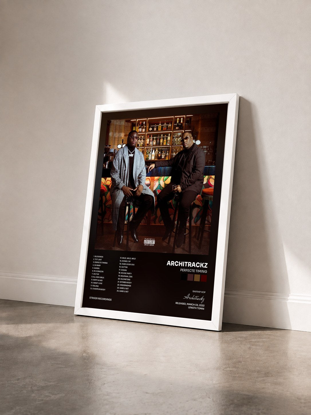 #blanc Tableau de l'album Perfecte Timing de Architrackz vu de trois quarts, cadre blanc