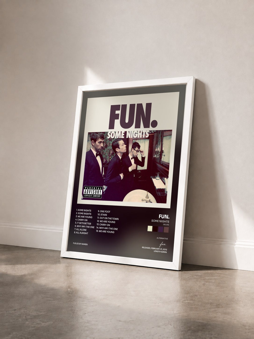 #blanc Tableau de l'album Some Nights (Deluxe) de fun. vu de trois quarts, cadre blanc