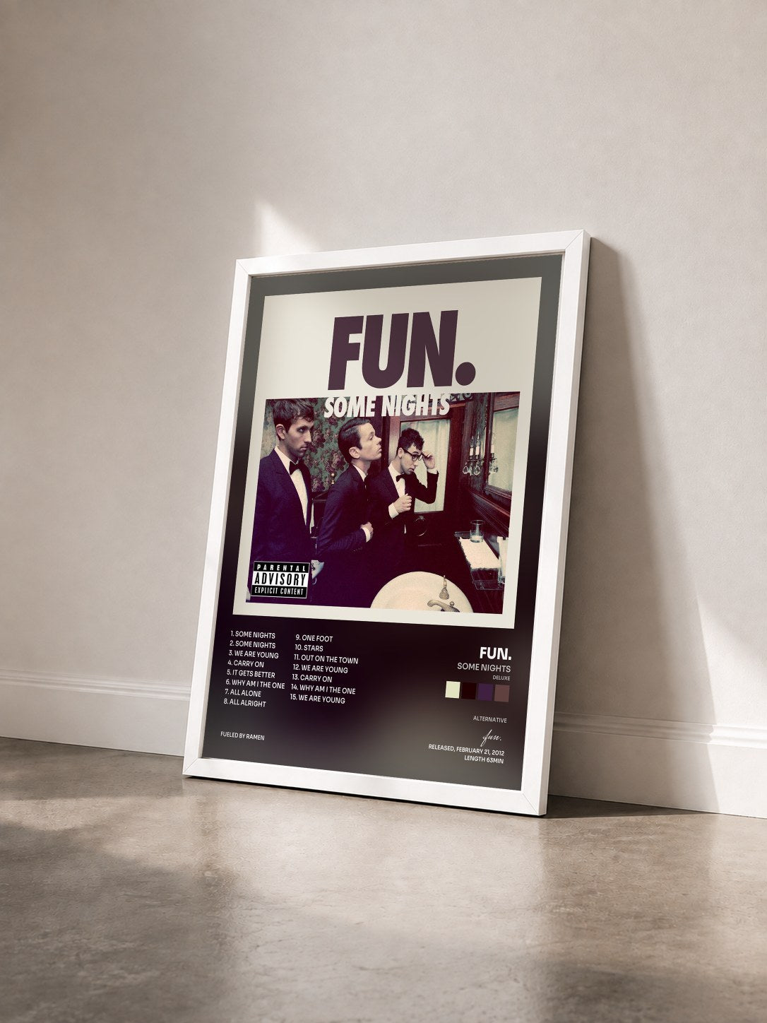 #blanc Tableau de l'album Some Nights (Deluxe) de fun. vu de trois quarts, cadre blanc