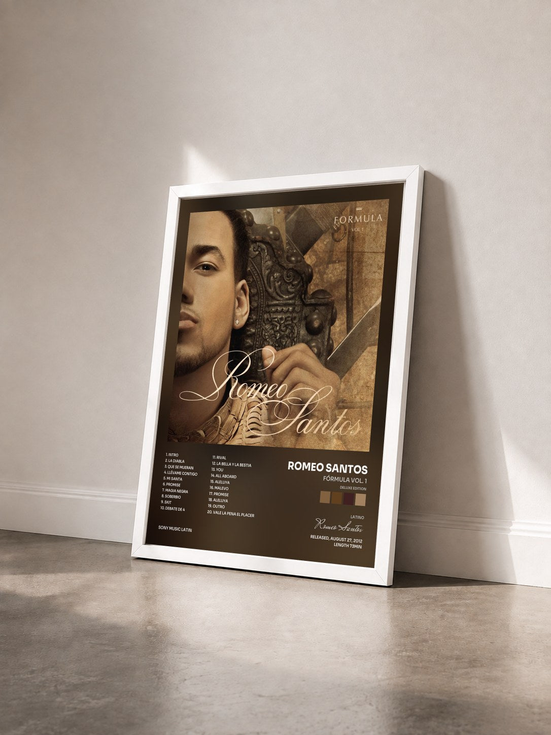 #blanc Tableau de l'album Fórmula Vol. 1 (Deluxe Edition) de Romeo Santos vu de trois quarts, cadre blanc