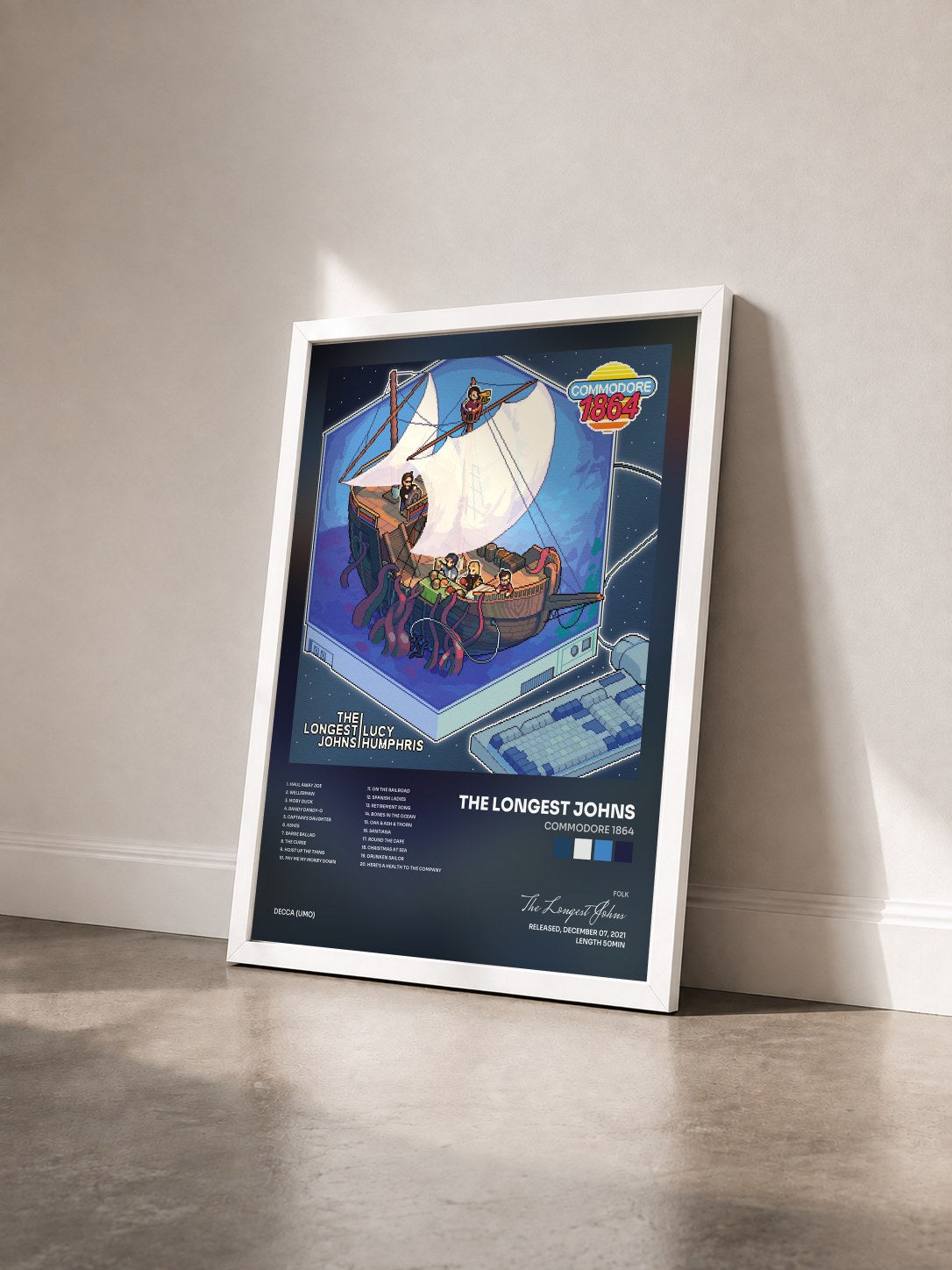 #blanc Tableau de l'album Commodore 1864 de The Longest Johns vu de trois quarts, cadre blanc