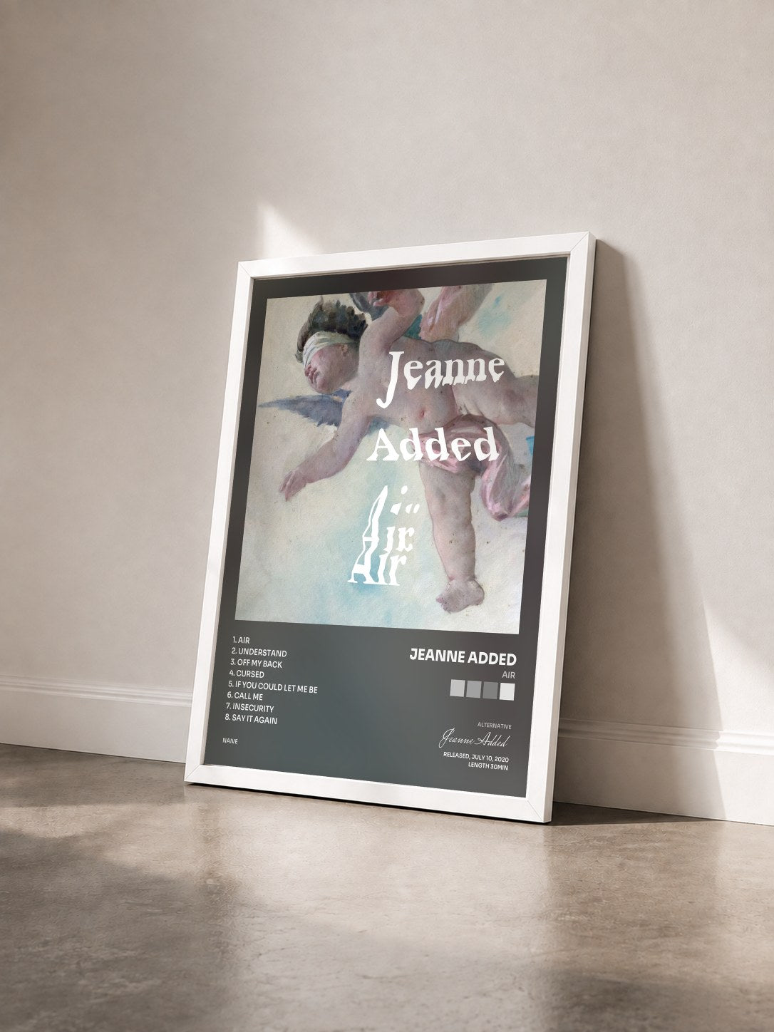 #blanc Tableau de l'album Air de Jeanne Added vu de trois quarts, cadre blanc