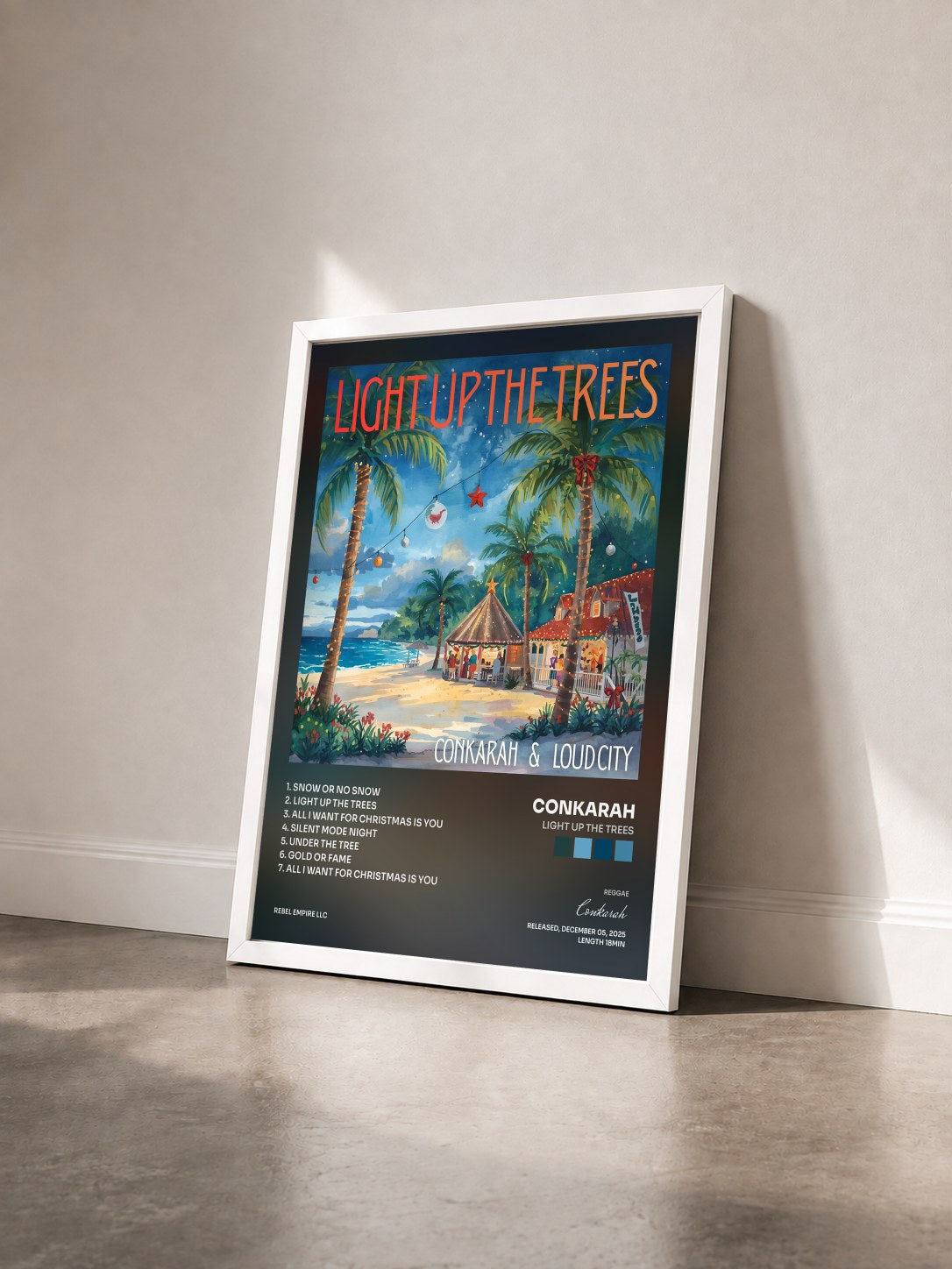 #blanc Tableau de l'album Light up the Trees de Conkarah vu de trois quarts, cadre blanc
