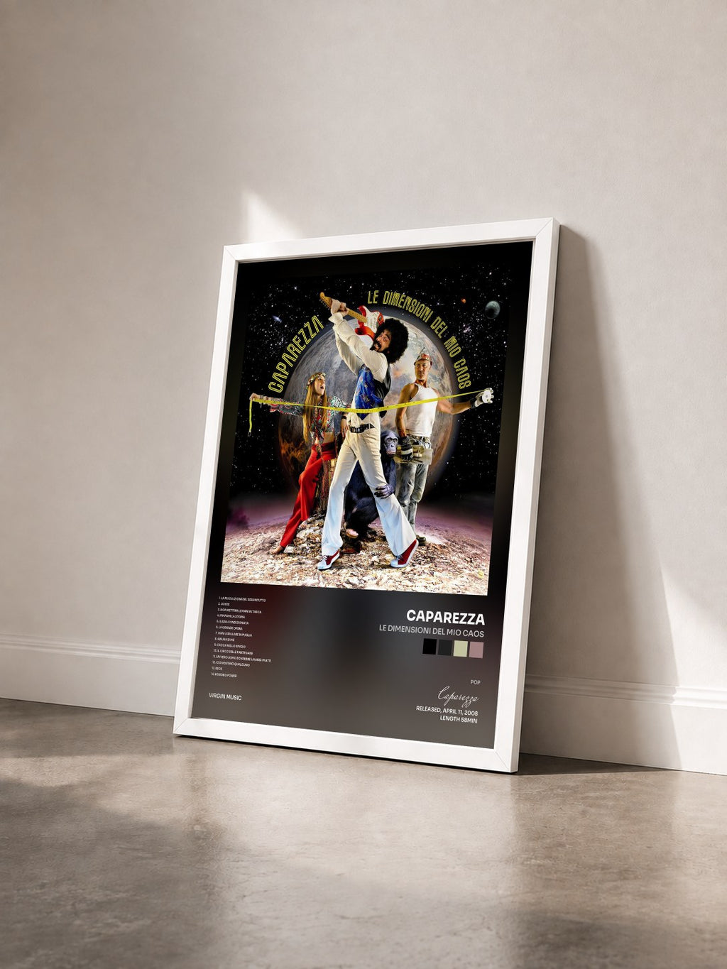 #blanc Tableau de l'album Le Dimensioni Del Mio Caos de Caparezza vu de trois quarts, cadre blanc