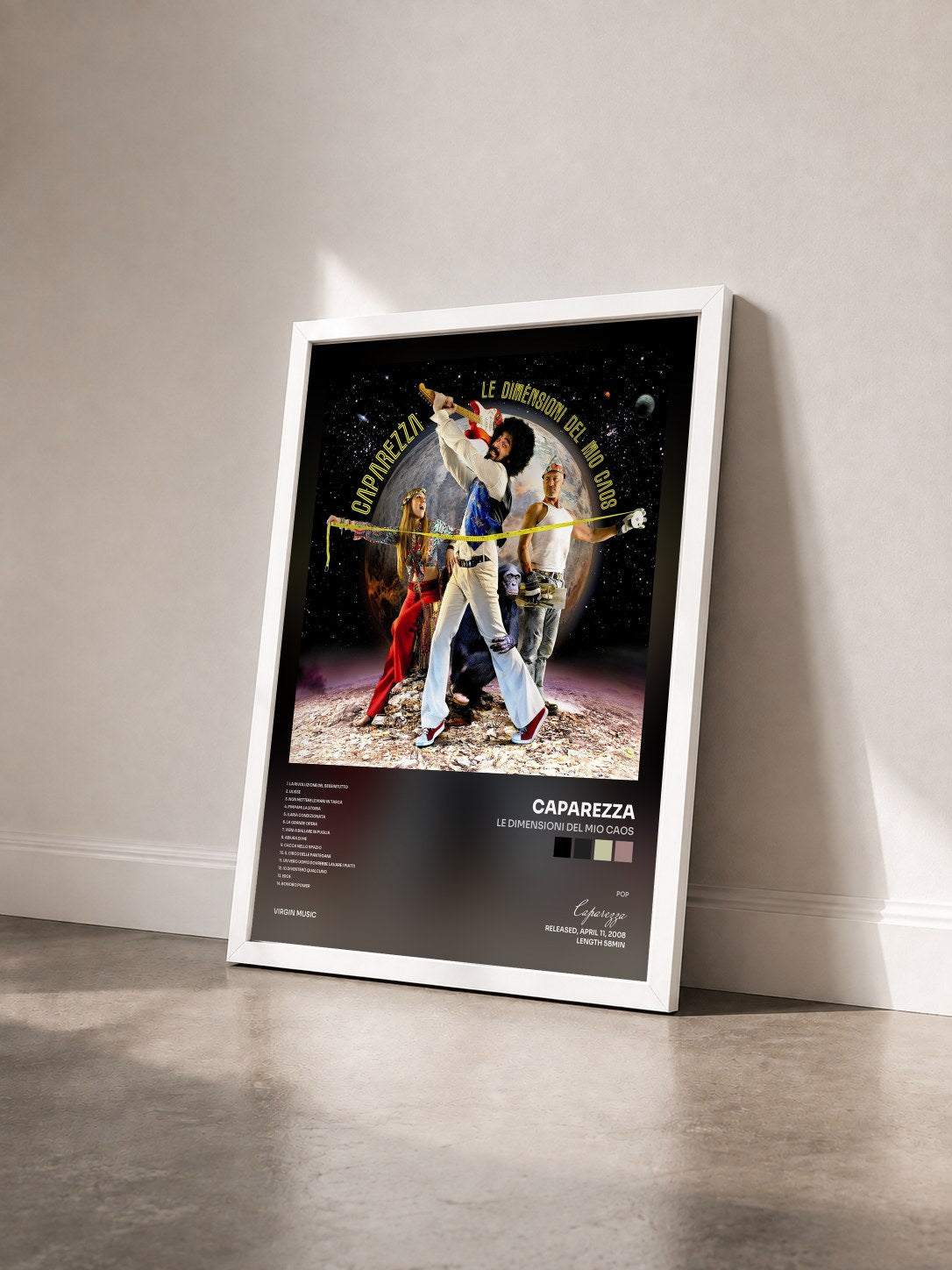 #blanc Tableau de l'album Le Dimensioni Del Mio Caos de Caparezza vu de trois quarts, cadre blanc