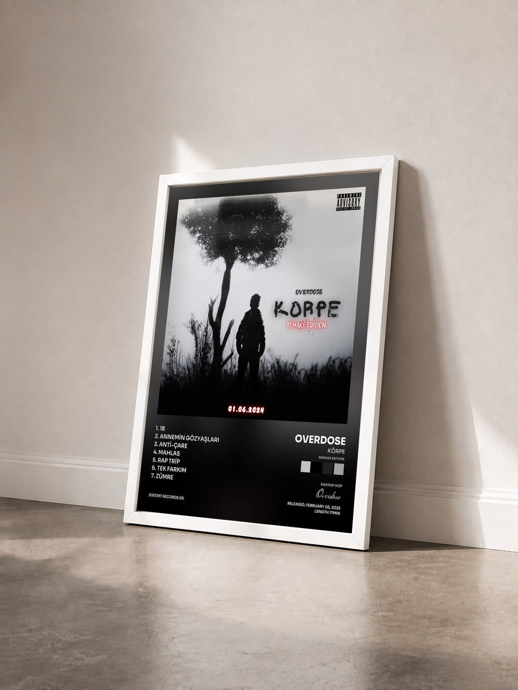 #blanc Tableau de l'album KÖRPE (Remake Edition) de Overdose vu de trois quarts, cadre blanc