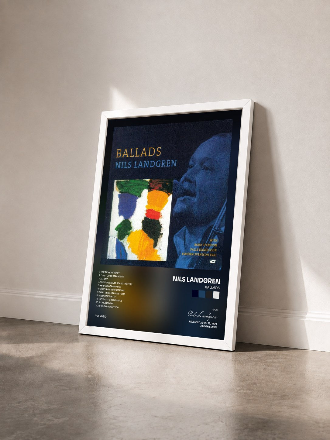 #blanc Tableau de l'album Ballads de Nils Landgren vu de trois quarts, cadre blanc