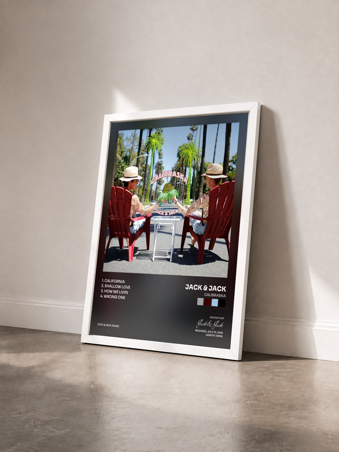 #blanc Tableau de l'album Calibraska de Jack & Jack vu de trois quarts, cadre blanc