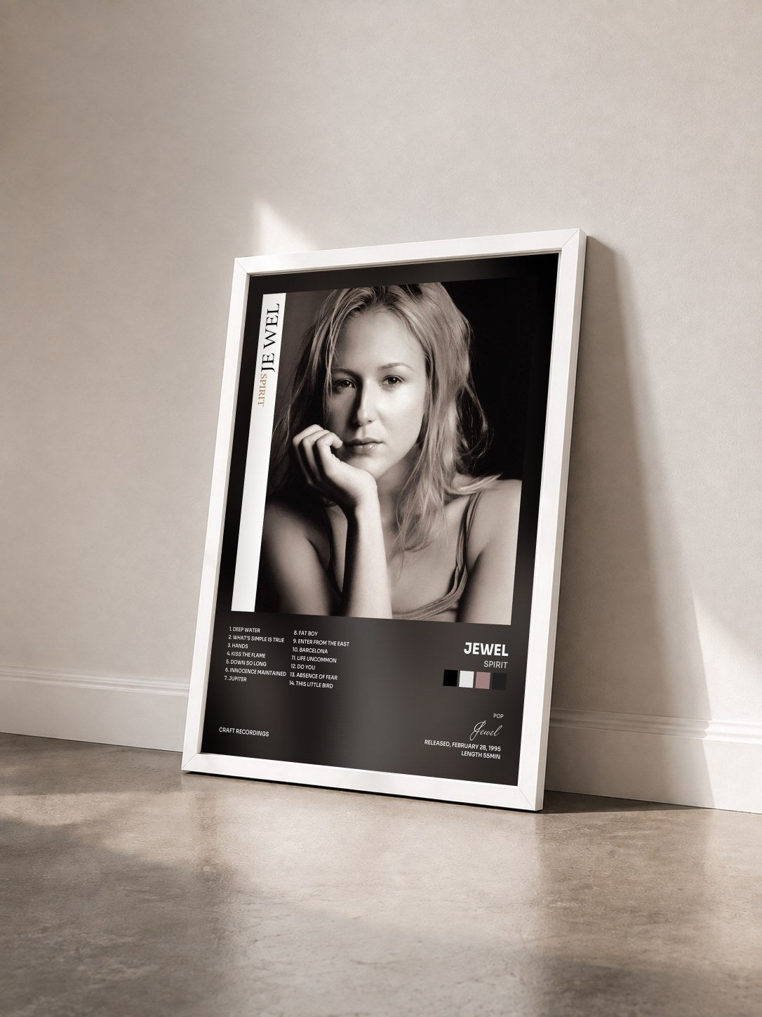 #blanc Tableau de l'album Spirit de Jewel vu de trois quarts, cadre blanc
