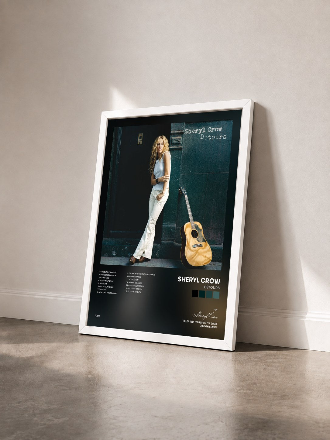 #blanc Tableau de l'album Detours de Sheryl Crow vu de trois quarts, cadre blanc