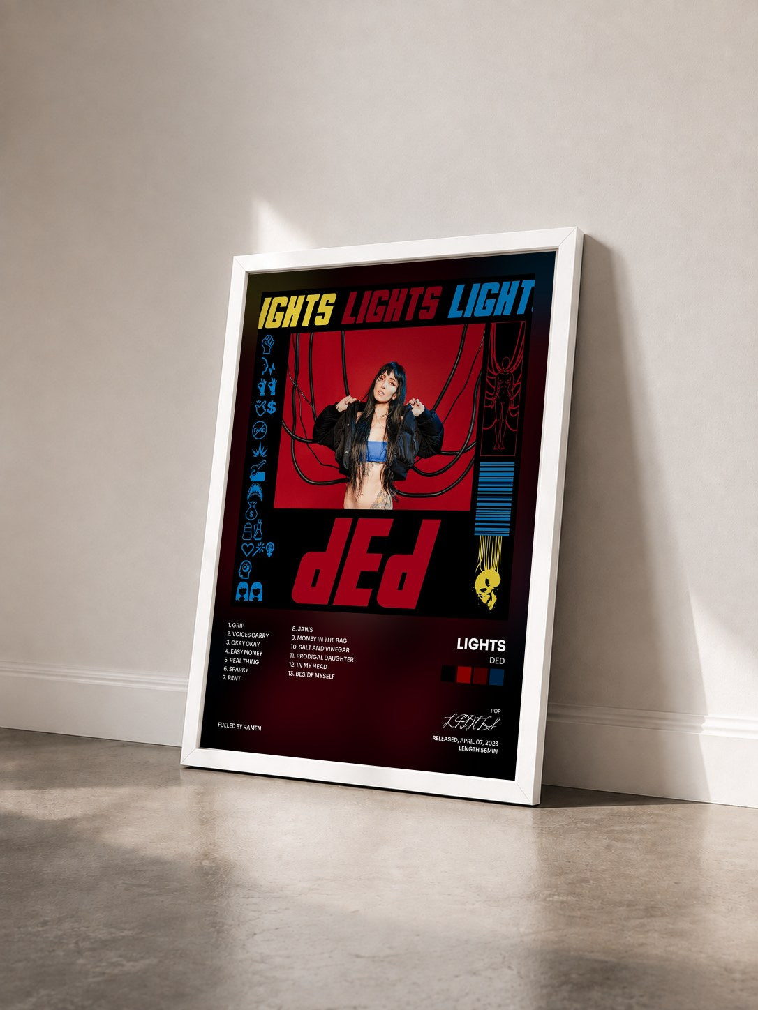 #blanc Tableau de l'album dEd de LIGHTS vu de trois quarts, cadre blanc