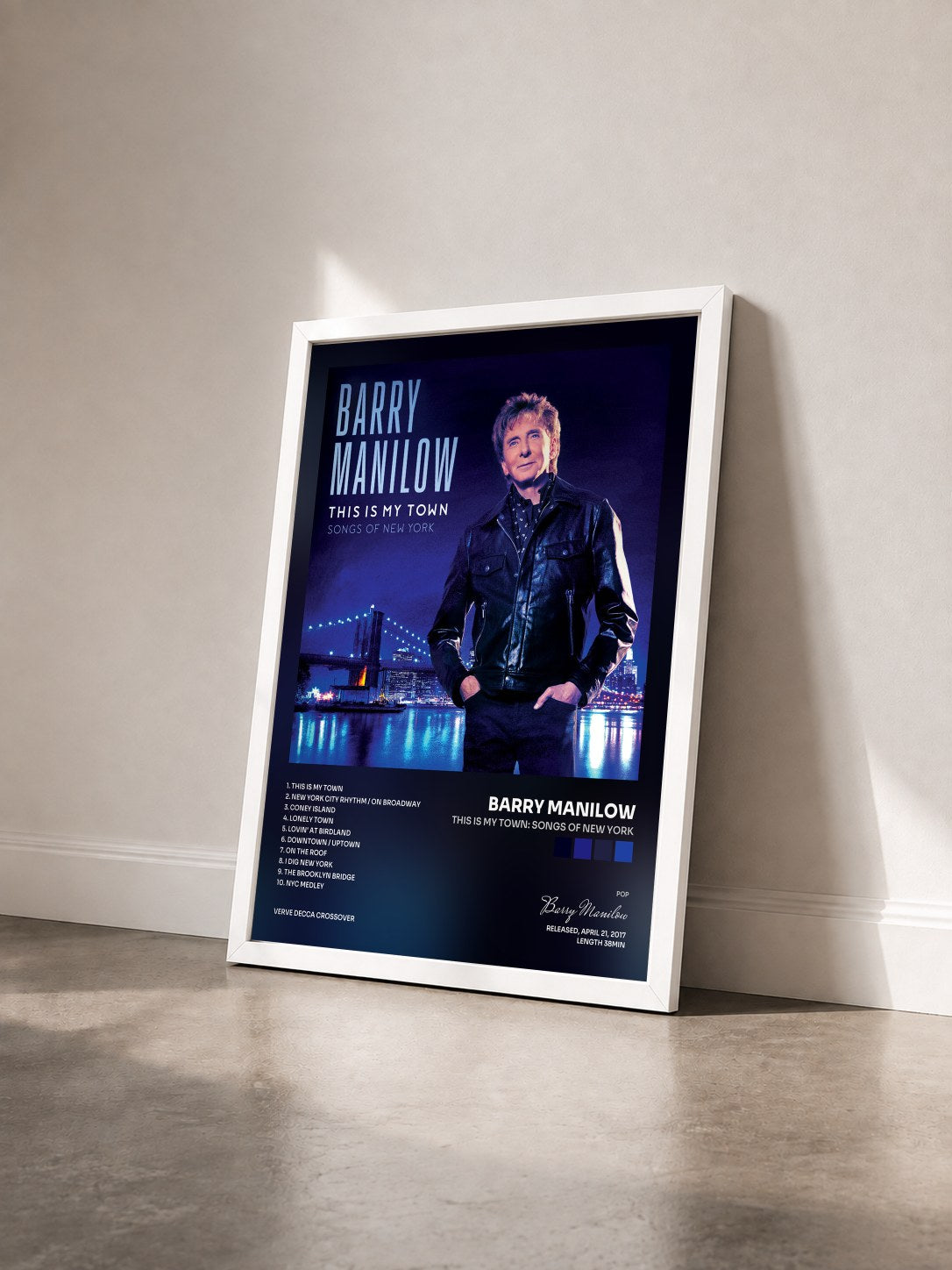 #blanc Tableau de l'album This Is My Town: Songs Of New York de Barry Manilow vu de trois quarts, cadre blanc
