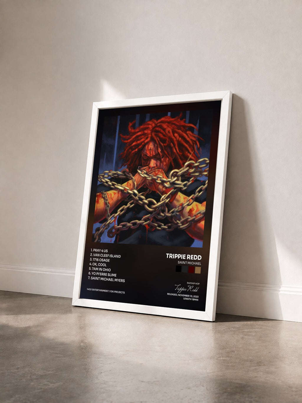 #blanc Tableau de l'album Saint Michael de Trippie Redd vu de trois quarts, cadre blanc