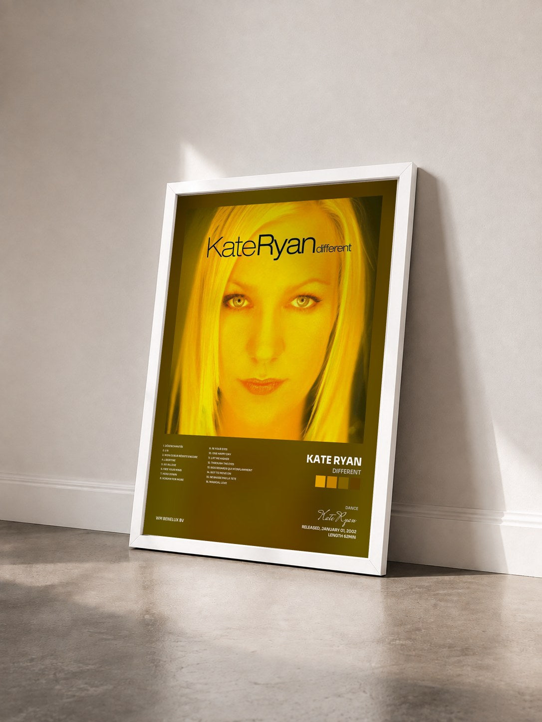 #blanc Tableau de l'album Different de Kate Ryan vu de trois quarts, cadre blanc