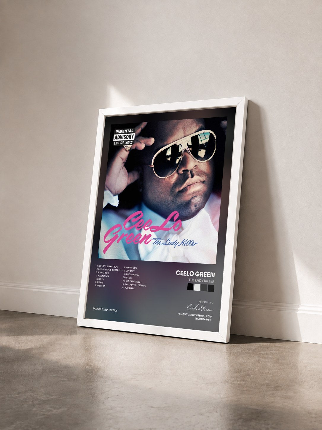 #blanc Tableau de l'album The Lady Killer de CeeLo Green vu de trois quarts, cadre blanc