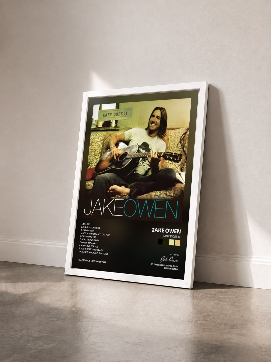#blanc Tableau de l'album Easy Does It de Jake Owen vu de trois quarts, cadre blanc