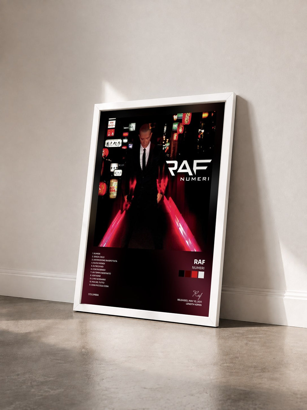 #blanc Tableau de l'album Numeri de Raf vu de trois quarts, cadre blanc