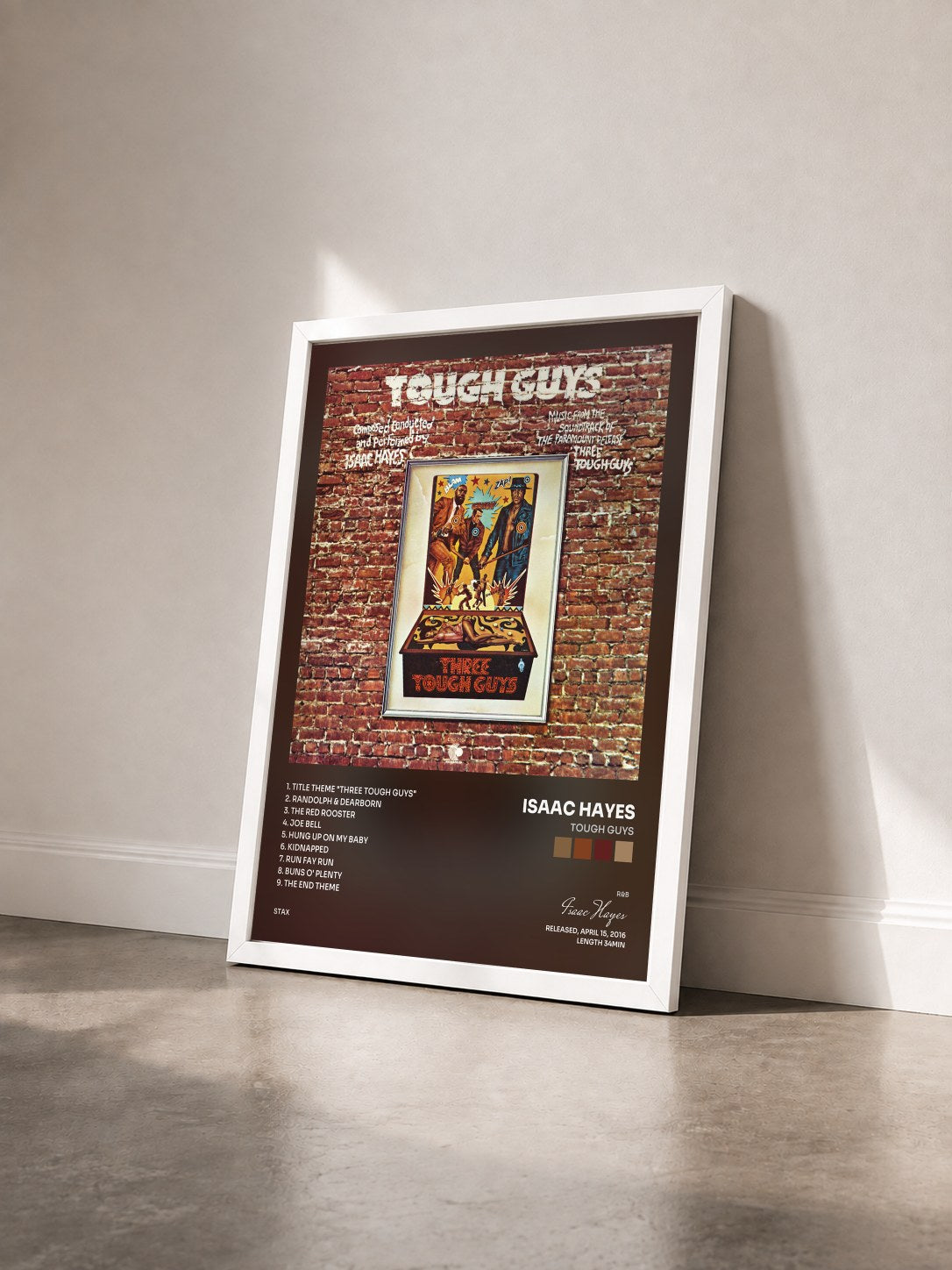 #blanc Tableau de l'album Tough Guys de Isaac Hayes vu de trois quarts, cadre blanc
