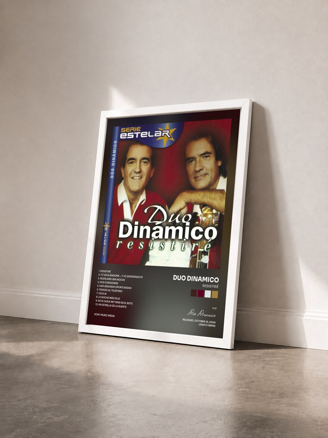 #blanc Tableau de l'album Resistiré de Duo Dinamico vu de trois quarts, cadre blanc