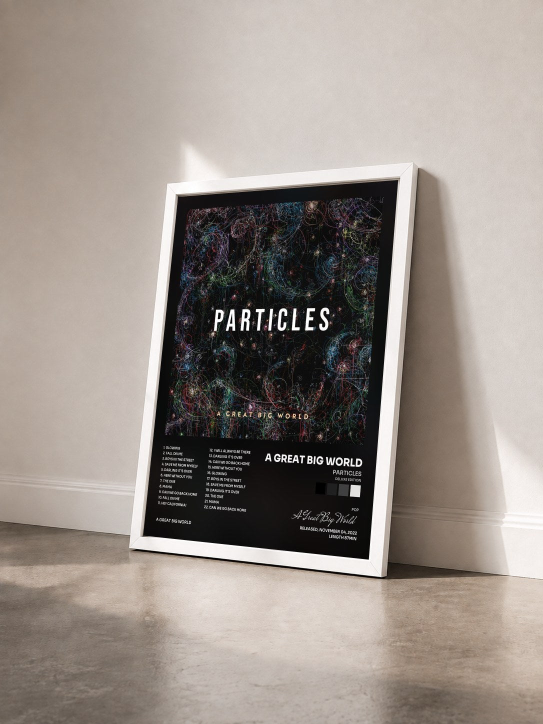 #blanc Tableau de l'album Particles (Deluxe Edition) de A Great Big World vu de trois quarts, cadre blanc