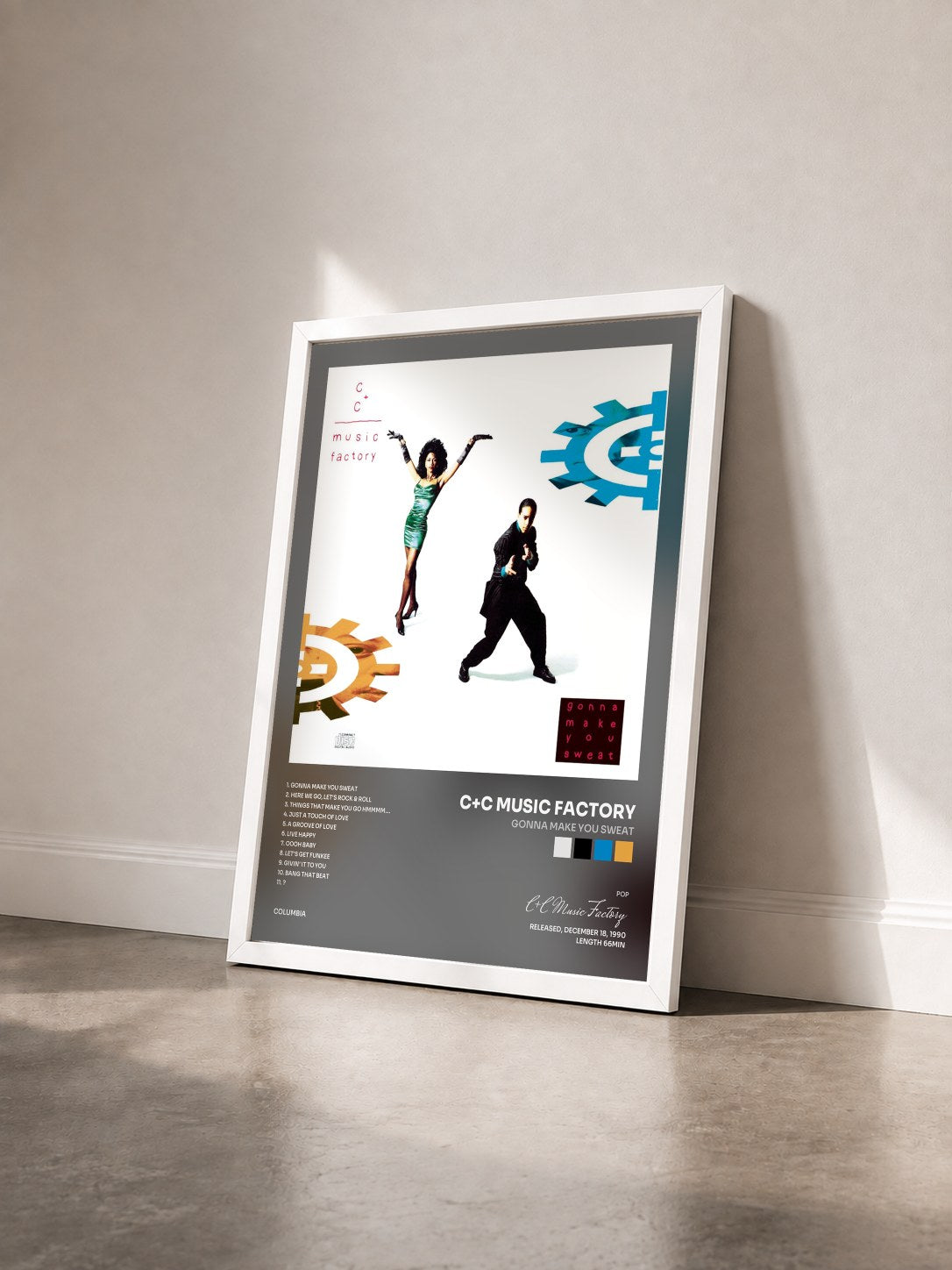 #blanc Tableau de l'album Gonna Make You Sweat de C+C Music Factory vu de trois quarts, cadre blanc