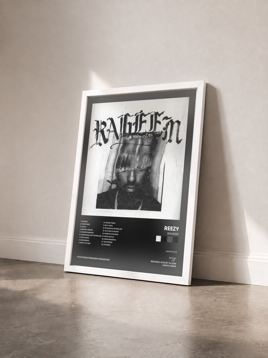 #blanc RAHEEM by reezy as a framed art print seen at an angle, white frame