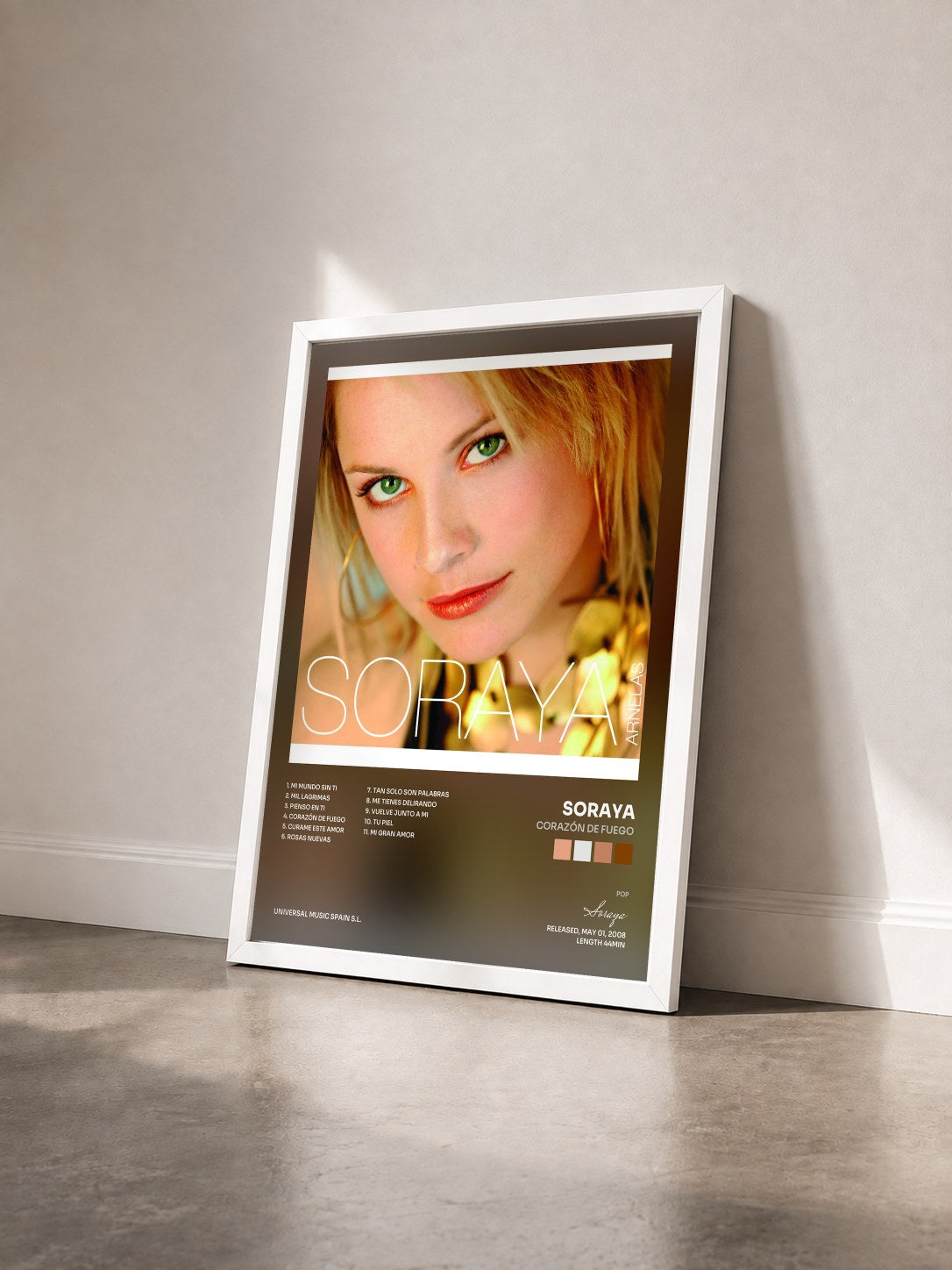 #blanc Tableau de l'album Corazón De Fuego de Soraya vu de trois quarts, cadre blanc