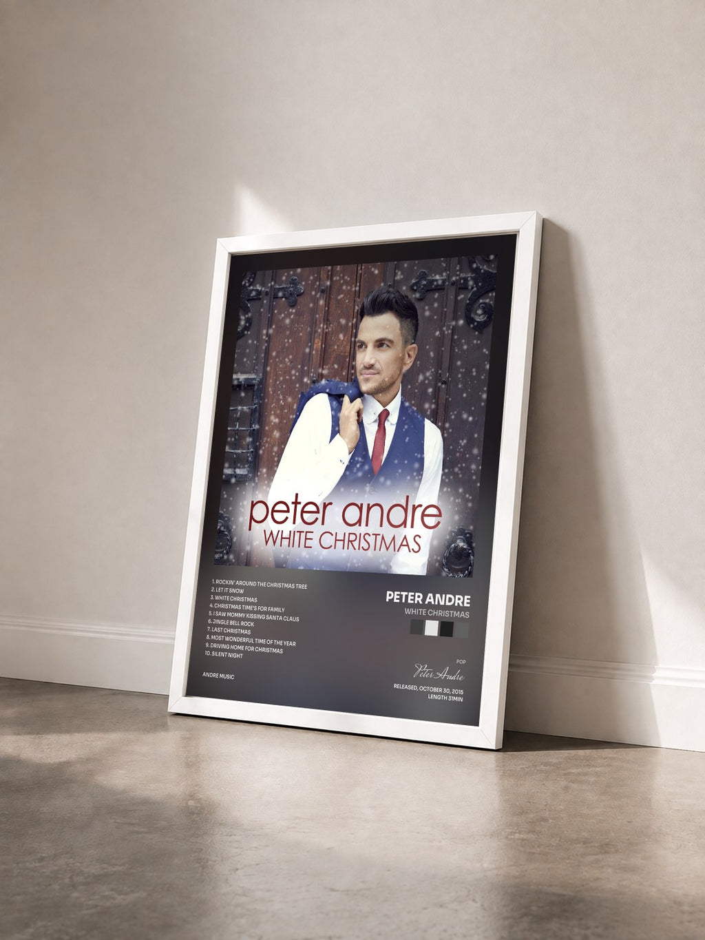 #blanc Tableau de l'album White Christmas de Peter Andre vu de trois quarts, cadre blanc