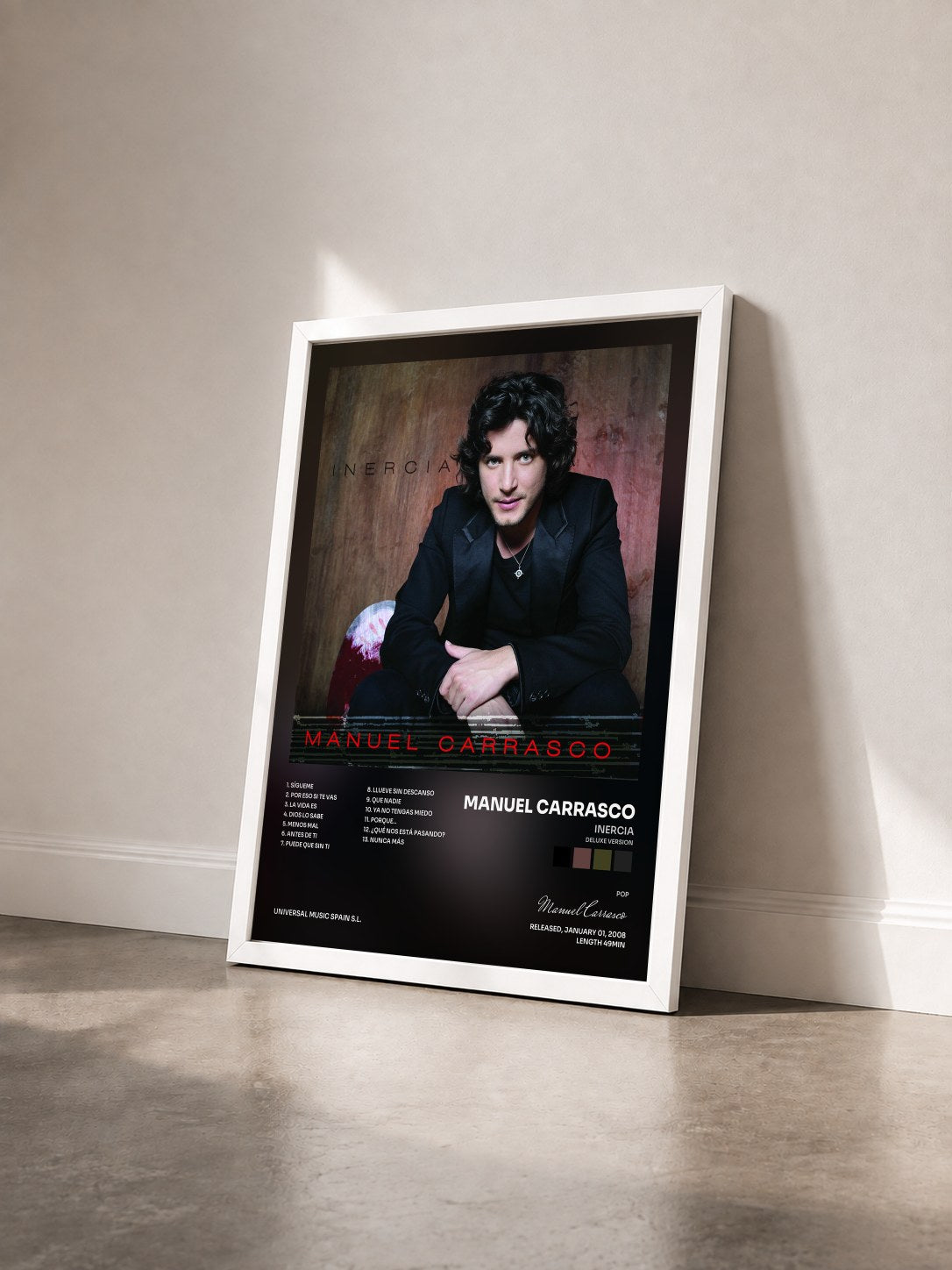 #blanc Tableau de l'album Inercia (Deluxe Version) de Manuel Carrasco vu de trois quarts, cadre blanc