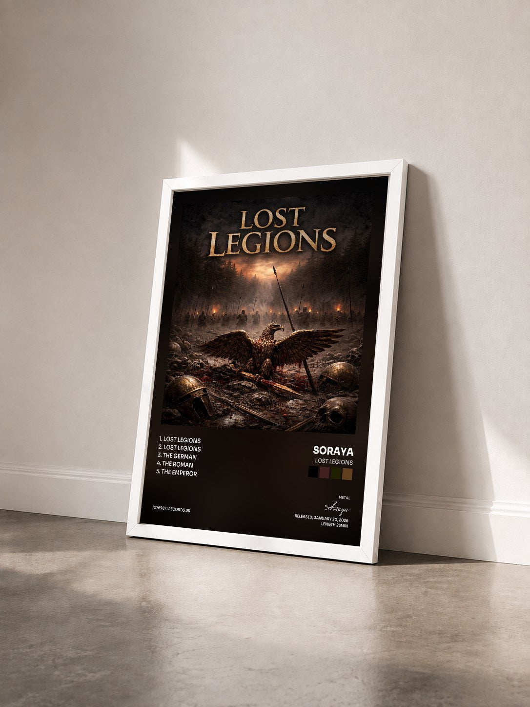 #blanc Tableau de l'album Lost Legions de Soraya vu de trois quarts, cadre blanc