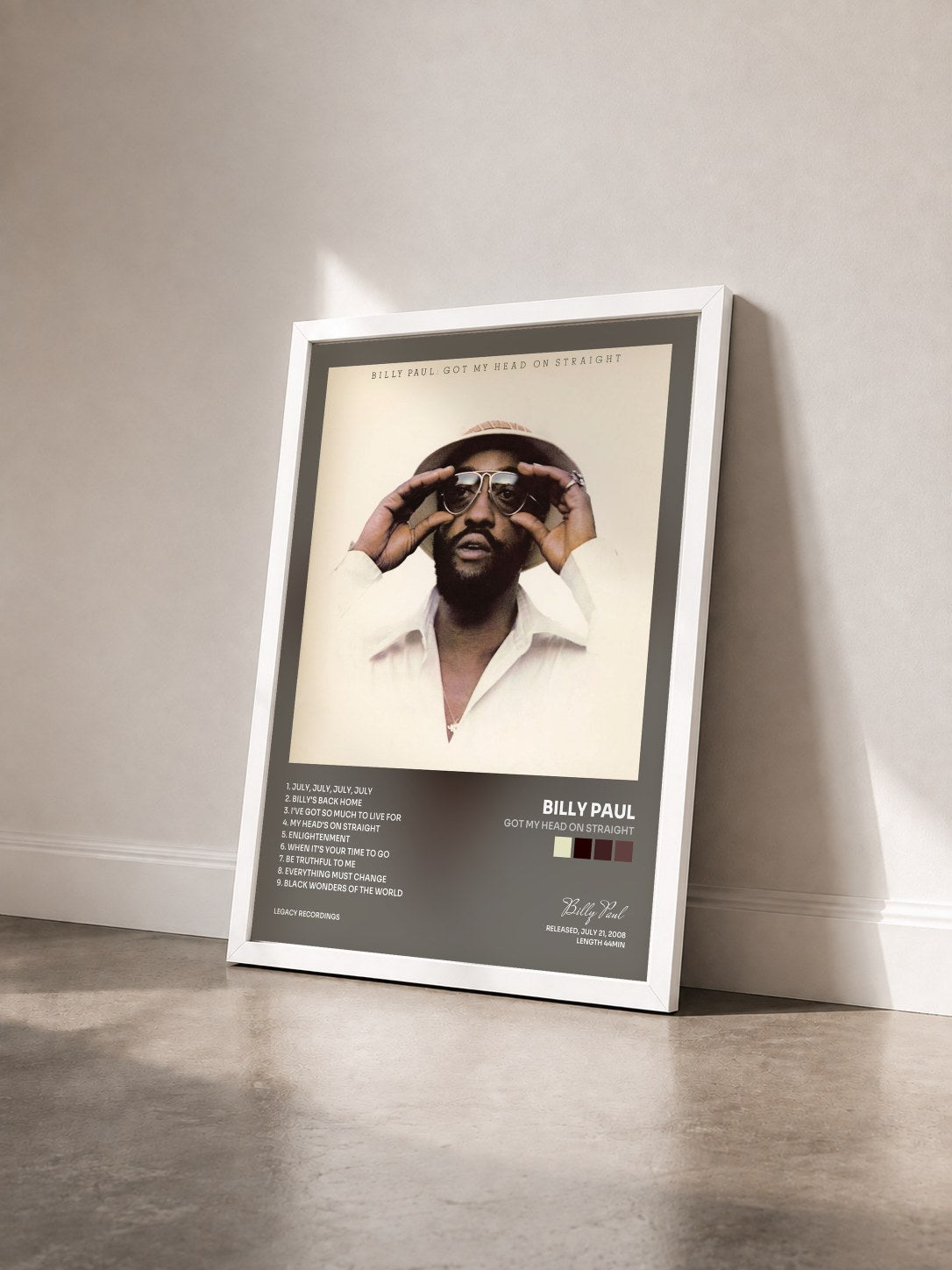 #blanc Tableau de l'album Got My Head On Straight de Billy Paul vu de trois quarts, cadre blanc