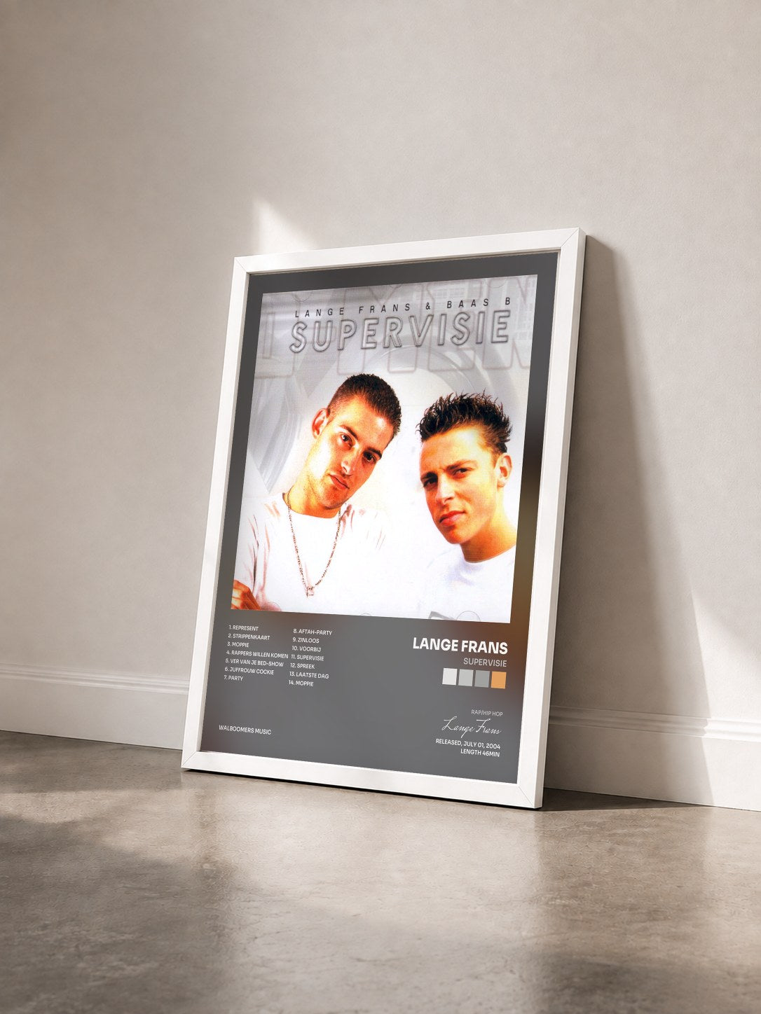 #blanc Tableau de l'album Supervisie de Lange Frans vu de trois quarts, cadre blanc