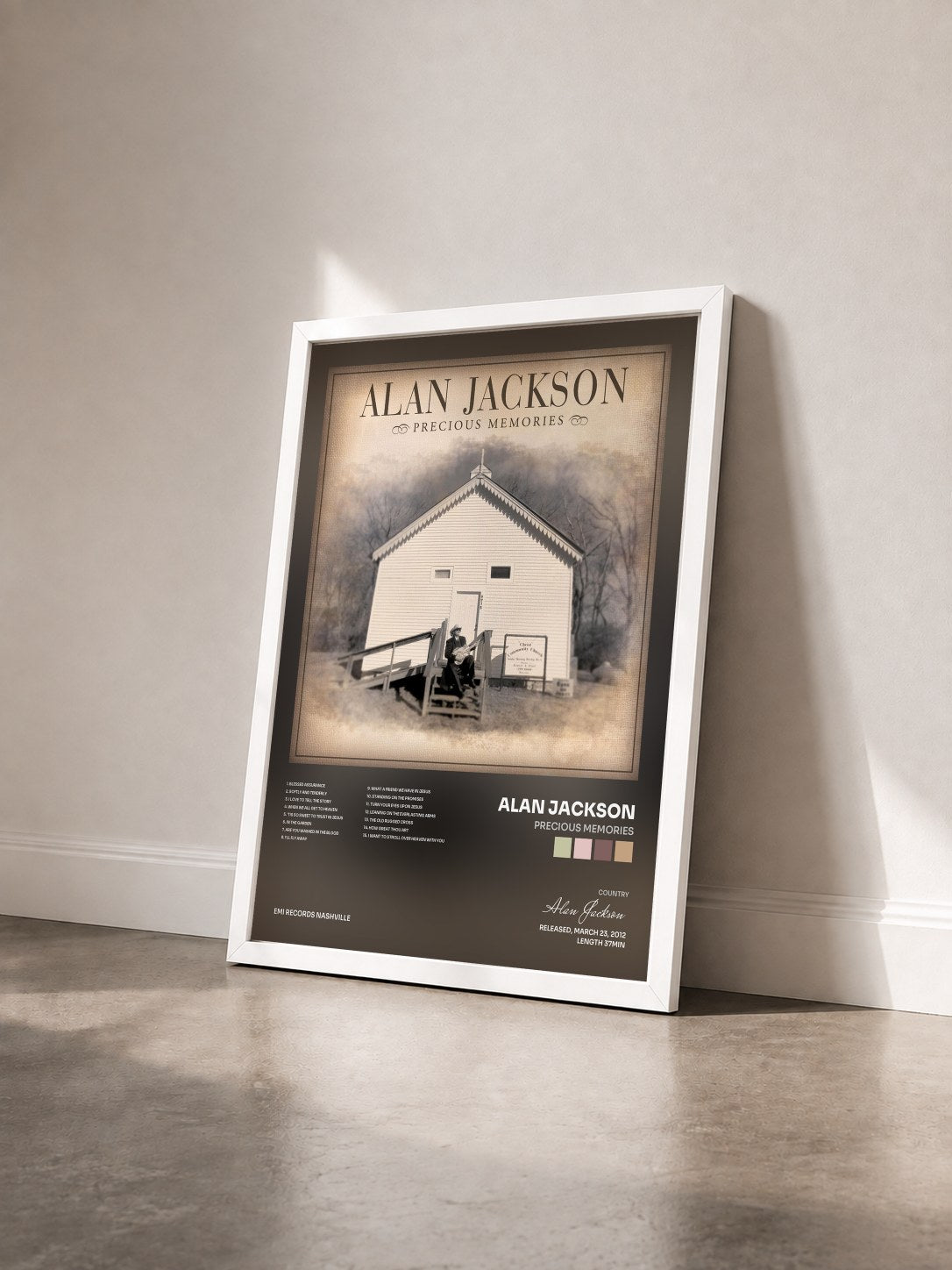 #blanc Tableau de l'album Precious Memories de Alan Jackson vu de trois quarts, cadre blanc
