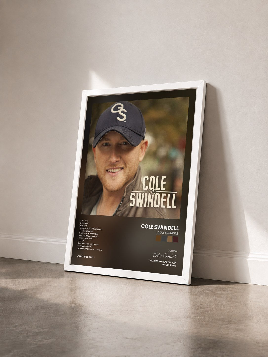 #blanc Tableau de l'album Cole Swindell de Cole Swindell vu de trois quarts, cadre blanc
