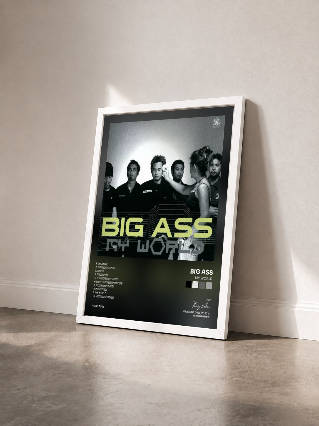 #blanc Tableau de l'album My World de Big Ass vu de trois quarts, cadre blanc