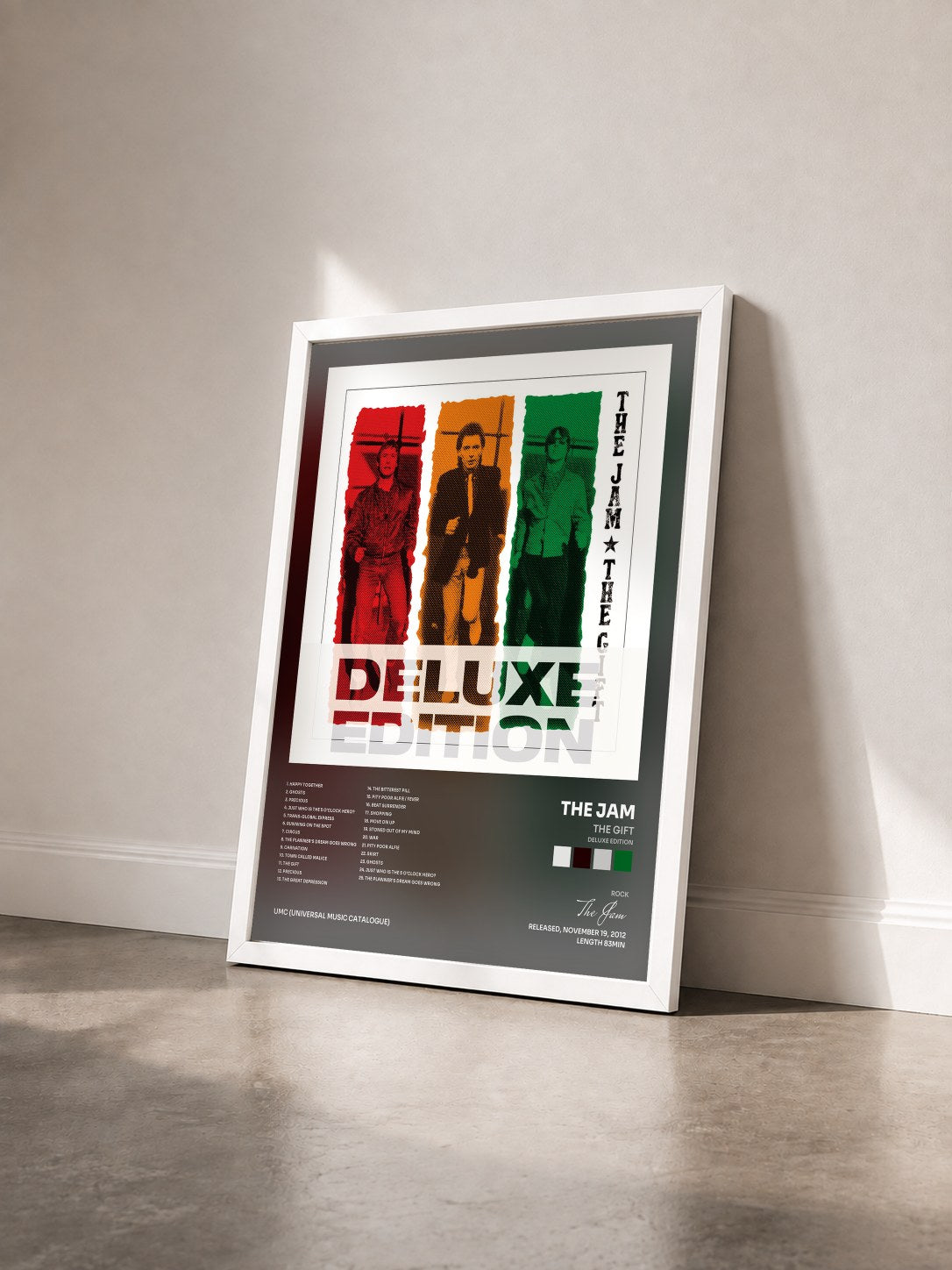 #blanc Tableau de l'album The Gift (Deluxe Edition) de The Jam vu de trois quarts, cadre blanc